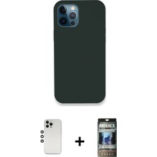 Cepte Toptan iPhone 12 Pro Zirve Modern Özel Seri - Siyah 34D Hayalet Izgaralı Cam + Gümüş Shine Kamera Lens
