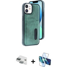 iPhone 11 Yörünge Işık Serisi - Siyah 3D Antistatik Cam Ekran Koruyucu + Yeşil Pers Alüminyum Kamera Lens