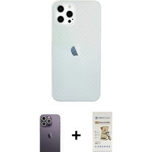 Cepte Toptan iPhone 12 Pro Max Nova Çizgi - Siyah Mat Seramik Nano Ekran Koruyucu + Beyaz Neon Fosforlu Kamera Lens