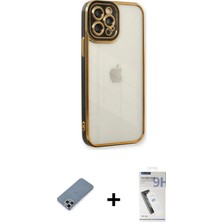 iPhone 12 Pro Max Çekirdek Klasik Serisi - Şeffaf Uv Polymer Nano Ekran Koruyucu + Gümüş Metal Kamera Lens Koruma Cam