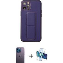 Cepte Toptan iPhone 12 Pro Akış Doku - Siyah 3D Antistatik Seramik Nano Ekran Koruyucu + Mavi Neon Fosforlu Kamera Lens