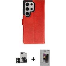 Cepte Toptan Galaxy S24 Ultra Siluet Işık Serisi - Siyah Bilvis Hayalet Cam Ekran Koruyucu + Derin Mor Pvd Metal Kamera Lens