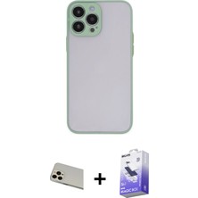 Cepte Toptan iPhone 13 Pro Max Ahenk Çizgi Serisi - Siyah Bilvis 5in1 5d Magic Hayalet Cam Ekran Koruyucu + Rose Gold Rainbow Kamera Lens Koruma Cam