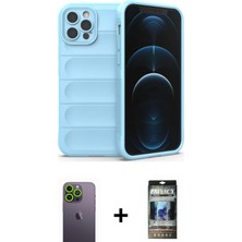 iPhone 12 Pro Atlas Koleksiyonu - Siyah 34D Hayalet Izgaralı Cam + Yeşil Neon Fosforlu Kamera Lens