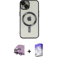 iPhone 14 Nova Işık Özel Seri - Siyah Bilvis 5in1 3D Magic Cam Ekran Koruyucu + Mor Raze Metal Kamera Lens