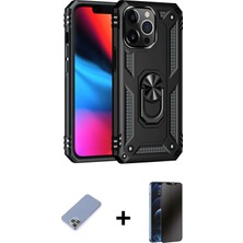 Cepte Toptan iPhone 13 Pro Max Ahenk Klasik Koleksiyonu - Siyah 3D Antistatik Hayalet Cam Ekran Koruyucu + Koyu Yeşil Metal Kamera Lens Koruma Cam