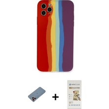 Cepte Toptan iPhone 11 Pro Yadigar Çizgi - Siyah Mat Seramik Nano Ekran Koruyucu + Pembe Shine Kamera Lens Koruma Cam