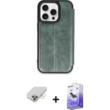 Cepte Toptan iPhone 14 Pro Max Zirve Yansıma Serisi - Siyah Bilvis 5in1 5d Magic Hayalet Cam Ekran Koruyucu + Gold Band Metal Kamera Lens