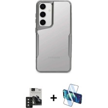 Galaxy S24 Akış Çizgi Koleksiyonu - Siyah 3D Antistatik Cam Ekran Koruyucu + Derin Mor Pvd Metal Kamera Lens