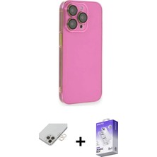 Cepte Toptan iPhone 14 Pro Max Siluet Minimal Özel Seri - Siyah Bilvis 5in1 3D Magic Cam Ekran Koruyucu + Gold Band Metal Kamera Lens