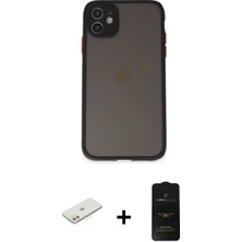 iPhone 11 Ahenk Çizgi Serisi - Siyah 6d Antistatik Mat Seramik Hayalet Nano Ekran Koruyucu + Turuncu Renkli Kamera Lens Koruma Cam