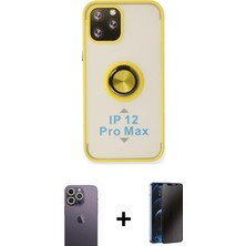 Cepte Toptan iPhone 12 Pro Yörünge Çizgi - Siyah 3D Antistatik Hayalet Cam Ekran Koruyucu + Beyaz Neon Fosforlu Kamera Lens