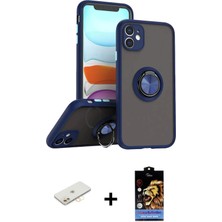 Cepte Toptan iPhone 11 Yörünge Çizgi - Siyah Buffer Hayalet Cam Ekran Koruyucu + Sarı Renkli Kamera Lens Koruma Cam