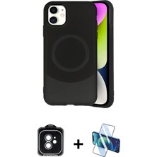 Cepte Toptan iPhone 11 Ufuk Serisi - Siyah 3D Antistatik Cam Ekran Koruyucu + Yeşil Pvd Metal Kamera Lens