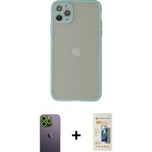 Cepte Toptan iPhone 12 Pro Max Ahenk Çizgi Serisi - Siyah 6d Mat Seramik Hayalet Nano Ekran Koruyucu + Yeşil Neon Fosforlu Kamera Lens