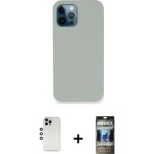 Cepte Toptan iPhone 12 Pro Zirve Modern Özel Seri - Siyah 34D Hayalet Izgaralı Cam + Gümüş Shine Kamera Lens