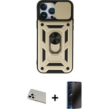 iPhone 13 Pro Max Ahenk Klasik - Siyah 3D Antistatik Hayalet Cam Ekran Koruyucu + Beyaz Rainbow Kamera Lens Koruma Cam