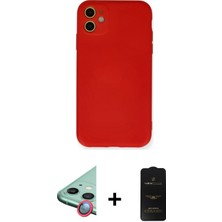 iPhone 11 Ahenk Serisi - Siyah 6d Antistatik Mat Seramik Hayalet Nano Ekran Koruyucu + Kırmızı Raze Metal Kamera Lens