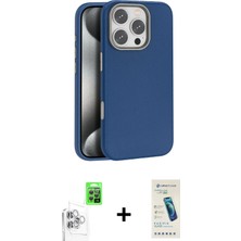 Cepte Toptan iPhone 16 Pro Max Zirve Modern Prime - Şeffaf Pasifik Cam Ekran Koruyucu + Beyaz Raze Metal Kamera Lens