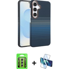 Cepte Toptan Galaxy A15 4g Doruk Serisi - Siyah 3D Antistatik Cam Ekran Koruyucu + Gümüş Raze Metal Kamera Lens