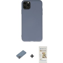 Cepte Toptan iPhone 11 Pro Max Ahenk Serisi - Siyah Mat Seramik Nano Ekran Koruyucu + Gümüş Shine Kamera Lens Koruma Cam