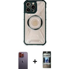 Cepte Toptan iPhone 12 Pro Kutup Modern - Siyah 34D Hayalet Izgaralı Cam + Turuncu Neon Fosforlu Kamera Lens