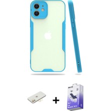 Cepte Toptan iPhone 12 Atlas Asil Serisi - Siyah Bilvis 5in1 5d Magic Hayalet Cam Ekran Koruyucu + Sarı Renkli Kamera Lens Koruma Cam