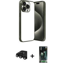 Cepte Toptan iPhone 15 Pro Max Vadi Minimal - Siyah 360 Mat Full Body Arka Koruyucu + Siyah Raze Metal Kamera Lens