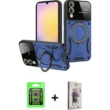 Cepte Toptan Galaxy S25 Edge Kıvılcım Modern Serisi - Siyah Bilvis 3D Cam Ekran Koruyucu + Gümüş Raze Metal Kamera Lens