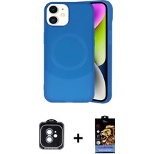 Cepte Toptan iPhone 11 Ufuk Serisi - Siyah Buffer Hayalet Cam Ekran Koruyucu + Mavi Pvd Metal Kamera Lens