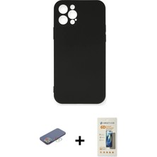 Cepte Toptan iPhone 12 Pro Max Ahenk Serisi - Siyah 6d Mat Seramik Hayalet Nano Ekran Koruyucu + Mavi Renkli Kamera Lens Koruma Cam