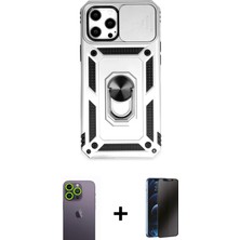 Cepte Toptan iPhone 12 Pro Max Ahenk Klasik - Siyah 3D Antistatik Hayalet Cam Ekran Koruyucu + Yeşil Neon Fosforlu Kamera Lens