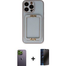 Cepte Toptan iPhone 13 Pro Max Kozmos Minimal Prime - Siyah 3D Antistatik Hayalet Cam Ekran Koruyucu + Yeşil Neon Fosforlu Kamera Lens