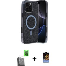 Cepte Toptan iPhone 16 Pro Max Eksen Çizgi - Siyah Buffer Hayalet Cam Ekran Koruyucu + Siyah Raze Metal Kamera Lens