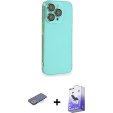 Cepte Toptan iPhone 13 Pro Max Siluet Minimal Özel Seri - Siyah Bilvis 5in1 5d Magic Hayalet Cam Ekran Koruyucu + Mavi Renkli Kamera Lens Koruma Cam