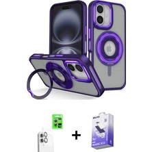 Cepte Toptan iPhone 16 Nova Minimal Serisi - Siyah Bilvis 5in1 5d Magic Hayalet Cam Ekran Koruyucu + Beyaz Raze Metal Kamera Lens