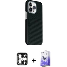 iPhone 15 Pro Max Kozmos Klasik Prime - Siyah Bilvis 5in1 5d Magic Hayalet Cam Ekran Koruyucu + Gümüş Pvd Metal Kamera Lens