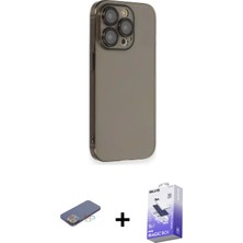 Cepte Toptan iPhone 13 Pro Max Siluet Minimal Özel Seri - Siyah Bilvis 5in1 5d Magic Hayalet Cam Ekran Koruyucu + Mavi Renkli Kamera Lens Koruma Cam