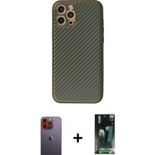 Cepte Toptan iPhone 12 Pro Ahenk Işık - Siyah 360 Mat Full Body Arka Koruyucu + Turuncu Neon Fosforlu Kamera Lens