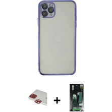 Cepte Toptan iPhone 11 Pro Max Vadi Minimal - Siyah 360 Mat Full Body Arka Koruyucu + Kırmızı Pers Alüminyum Kamera Lens