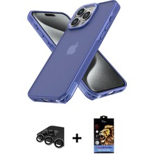 Cepte Toptan iPhone 15 Pro Atlas Form - Siyah Buffer Hayalet Cam Ekran Koruyucu + Titanyum Gri Raze Metal Kamera Lens