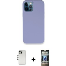 Cepte Toptan iPhone 12 Pro Zirve Modern Özel Seri - Siyah 34D Hayalet Izgaralı Cam + Gümüş Shine Kamera Lens