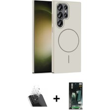 Cepte Toptan Galaxy S23 Ultra Siluet Doku Özel Seri - Siyah 360 Mat Full Body Arka Koruyucu + Şeffaf Kamera Lens Koruma Cam