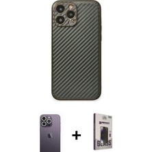 Cepte Toptan iPhone 13 Pro Max Ahenk Işık - Siyah Bilvis Hayalet Cam Ekran Koruyucu + Beyaz Neon Fosforlu Kamera Lens