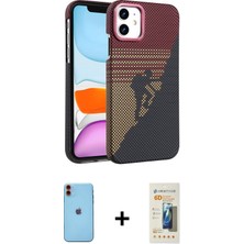iPhone 11 Doruk Serisi - Siyah 6d Mat Seramik Hayalet Nano Ekran Koruyucu + Turuncu Neon Fosforlu Kamera Lens