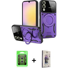 Cepte Toptan Galaxy S25 Edge Kıvılcım Modern Serisi - Siyah Bilvis 3D Cam Ekran Koruyucu + Gümüş Raze Metal Kamera Lens