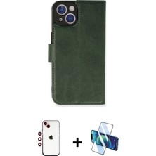 Cepte Toptan iPhone 14 Siluet Işık Serisi - Siyah 3D Antistatik Cam Ekran Koruyucu + Kırmızı Shine Kamera Lens