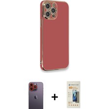 Cepte Toptan iPhone 12 Pro Yankı Serisi - Siyah 6d Mat Seramik Hayalet Nano Ekran Koruyucu + Turuncu Neon Fosforlu Kamera Lens