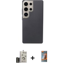 Cepte Toptan Galaxy S24 Ultra Eksen Prime - Siyah Autokit 5in1 Fiber Hayalet Polymer Nano Ekran Koruyucu + Gold Bilvis Titan Kamera Lens