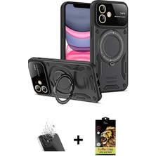 Cepte Toptan iPhone 11 Kıvılcım Modern Serisi - Siyah Buffer Cam Ekran Koruyucu + Şeffaf Kamera Lens Koruma Cam